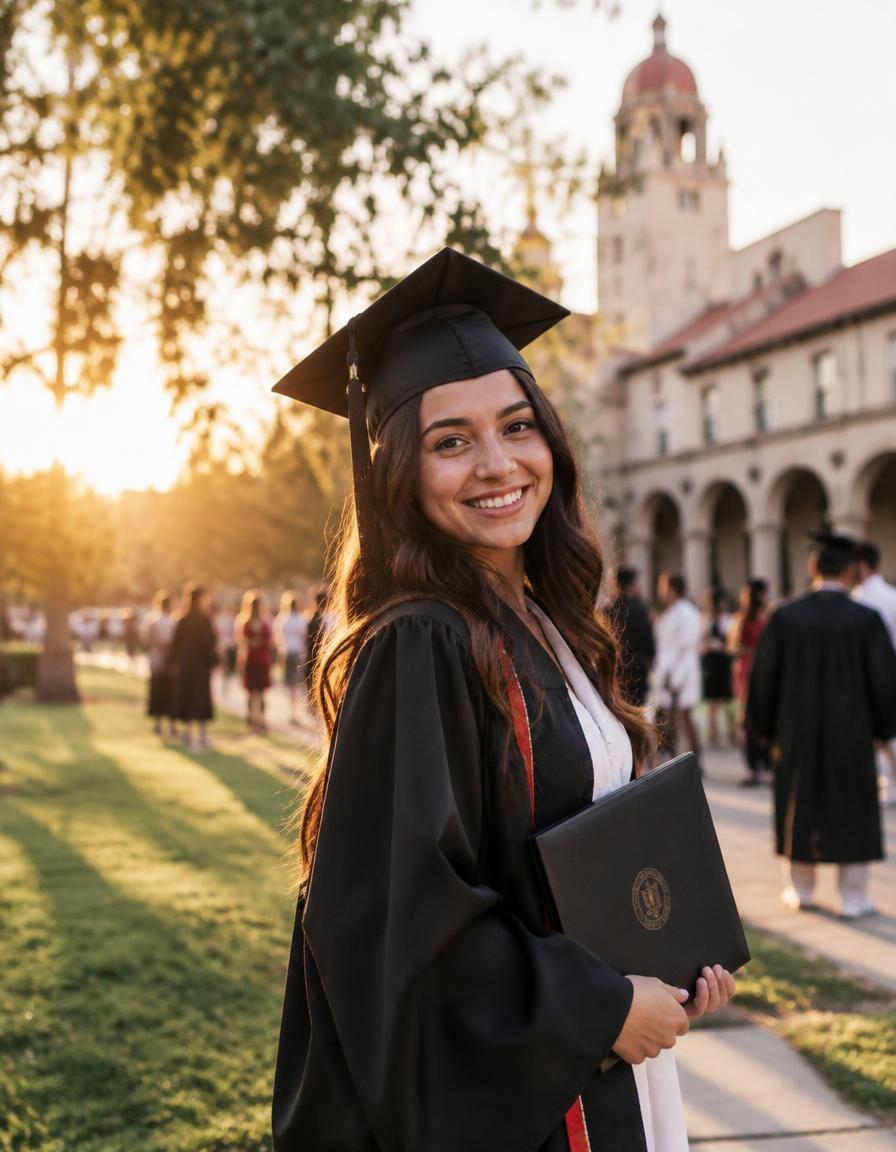 A university graduate in cap and gown